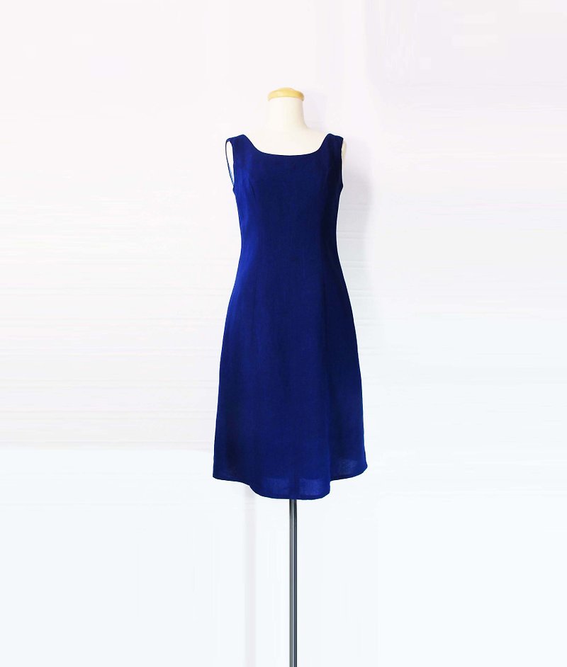Wahr_ sapphire blue vest dress - ชุดเดรส - วัสดุอื่นๆ 