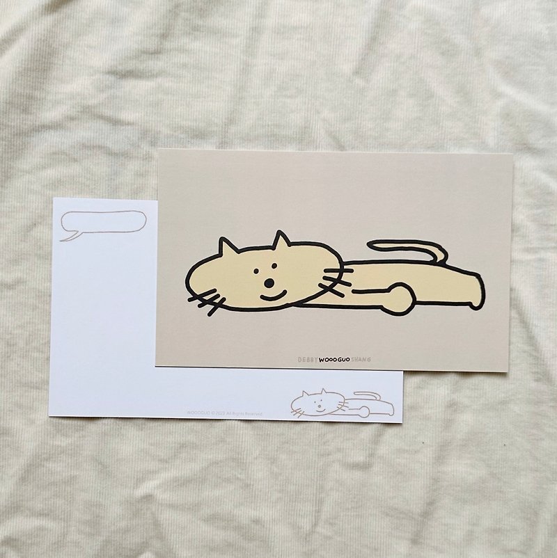 【WOOOGUO】跌倒貓貓明信片 台灣 文創 卡片 貓咪 可愛 動物 - 卡片/明信片 - 紙 黃色