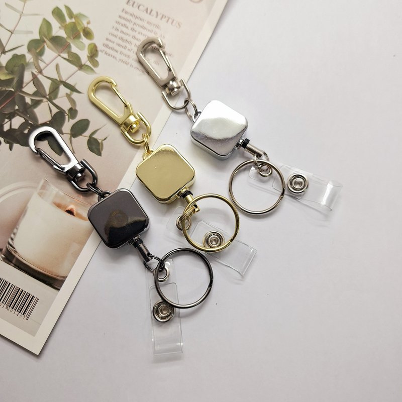 Square electroplated retractable buckle easy-pull buckle extension buckle key ring ID card holder lanyard Youyou card - ID & Badge Holders - Other Metals 