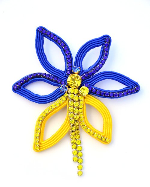 Olga Sergeychuk jewelry Made in Ukraine Brooch Blossom in blue and yellow colors Christmas Gift Wrapping