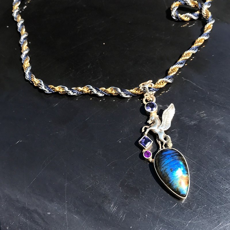 [Lost and find] Natural Stone Blue Unicorn Universe Necklace FD07 - Necklaces - Gemstone Blue