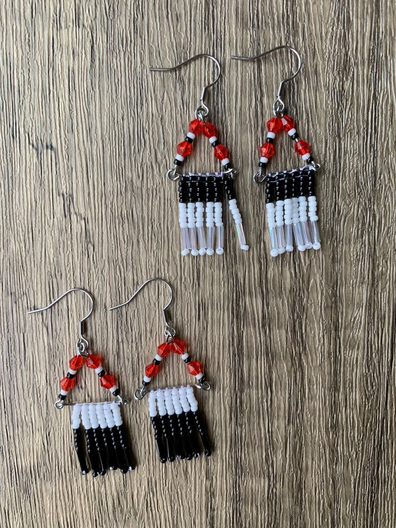 Beaded Earrings/Aboriginal Style Earrings/Saisha Hip Bells - Earrings & Clip-ons - Plastic Red