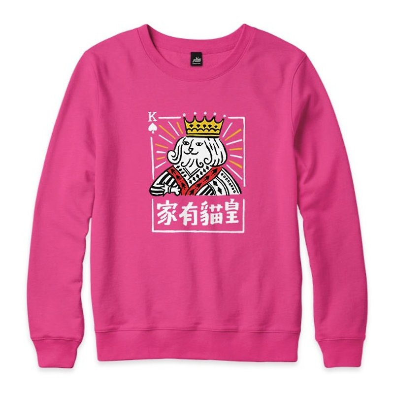 家有貓皇 - 桃紅 - 中性版大學T - 男 T 恤 - 棉．麻 粉紅色