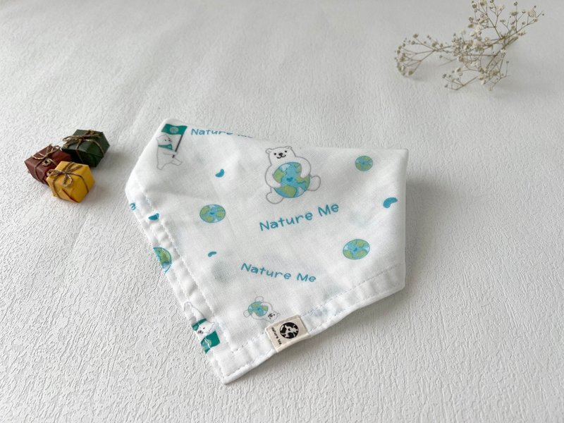 Organic cotton gauze bib/spit wipe (environmental protection/polar bear/lightweight/sweat wiping/handkerchief) - Bibs - Eco-Friendly Materials White