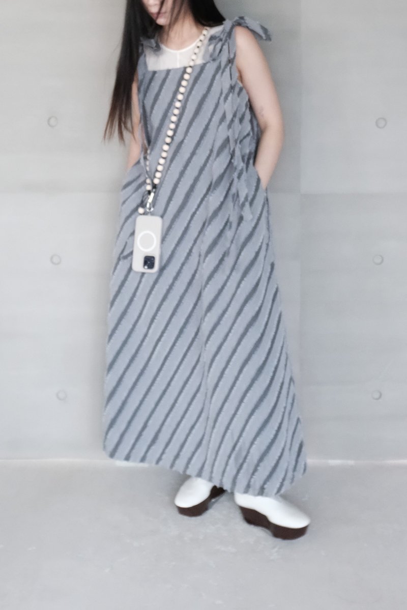 平口條紋提花洋裝 - 洋裝/連身裙 - 棉．麻 