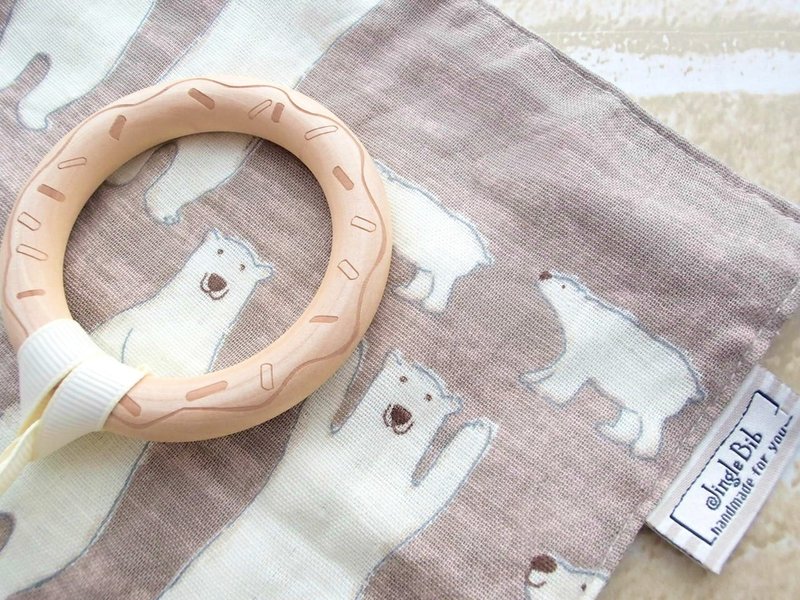 Baby Teething Blanket, Rattle Teether, Wooden Toy, Japanese Cotton, Polar Bear - 寶寶/兒童玩具/玩偶 - 木頭 多色