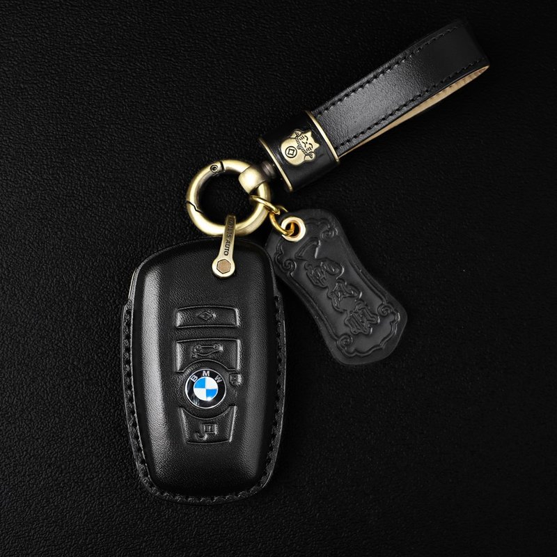 Handmade Genuine Leather Key Case for BMW M3 5 Series X127, black - ที่ห้อยกุญแจ - หนังแท้ สีดำ