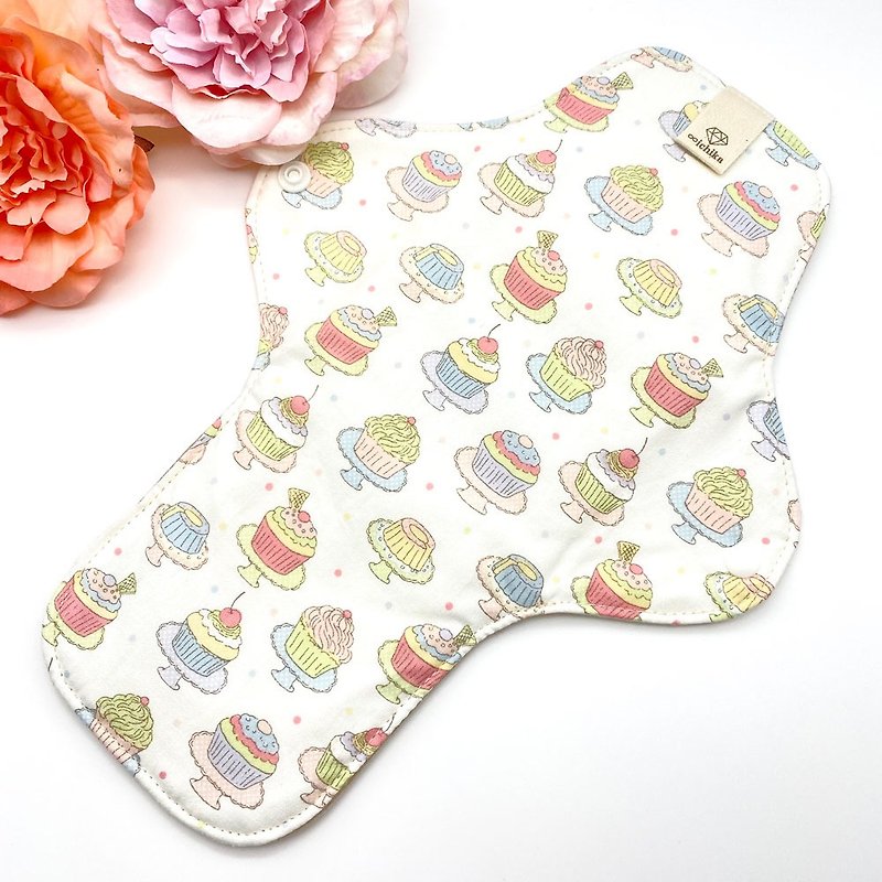 Menstrual cloth napkin, regular size,  organic cotton cloth, cupcake1 pattern, - Feminine Products - Cotton & Hemp White