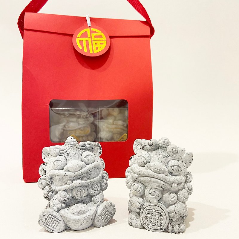 Q version of stone lion and wind lion to attract wealth, gold, silver, ingot, incense Stone, new year gift box, quick delivery - Fragrances - Cement Gray