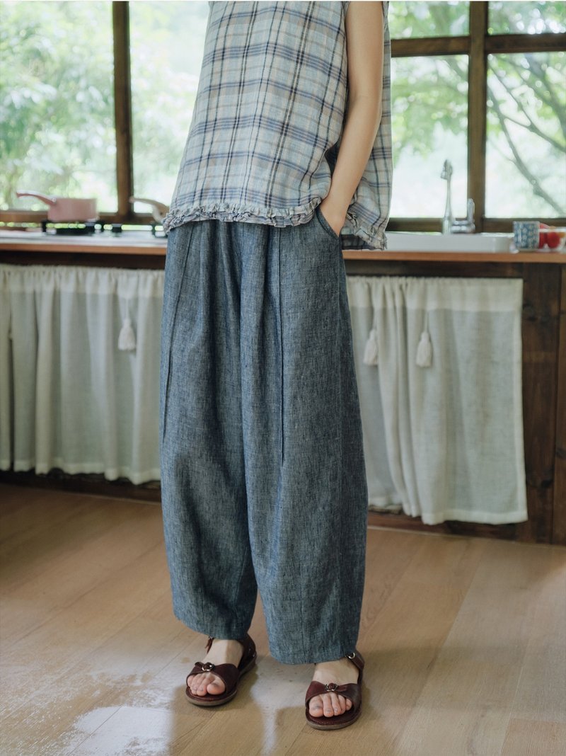 100色織亞麻氣球褲 - 女長褲 - 棉．麻 多色