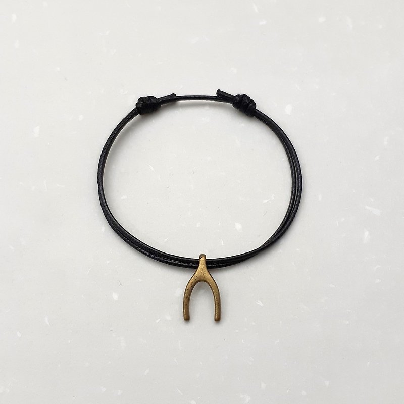 Wax line bracelet wishing bone (ancient bronze) plain simple Wax rope thin line - สร้อยข้อมือ - วัสดุอื่นๆ สีดำ