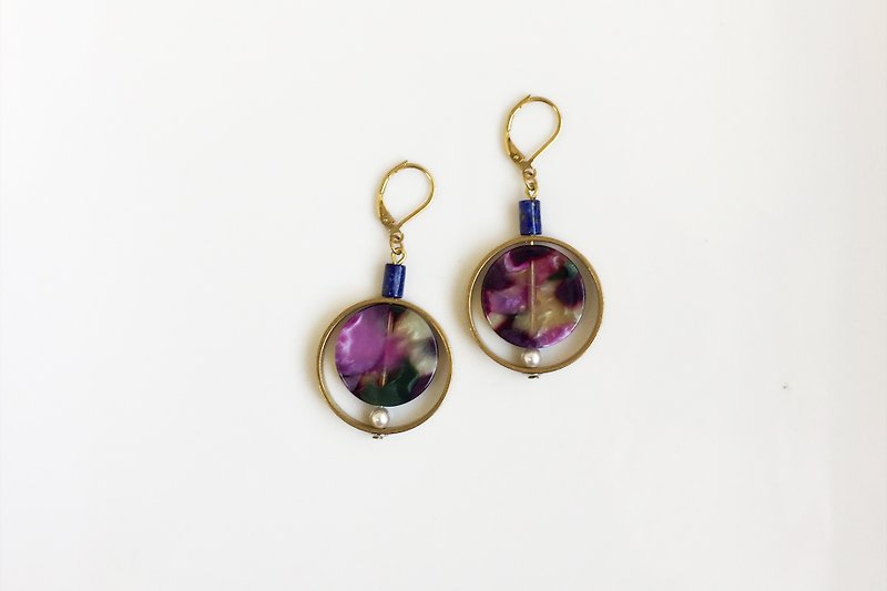 就醬紫 黃銅天然石珍珠造型耳環 - 耳環/耳夾 - 其他金屬 紫色