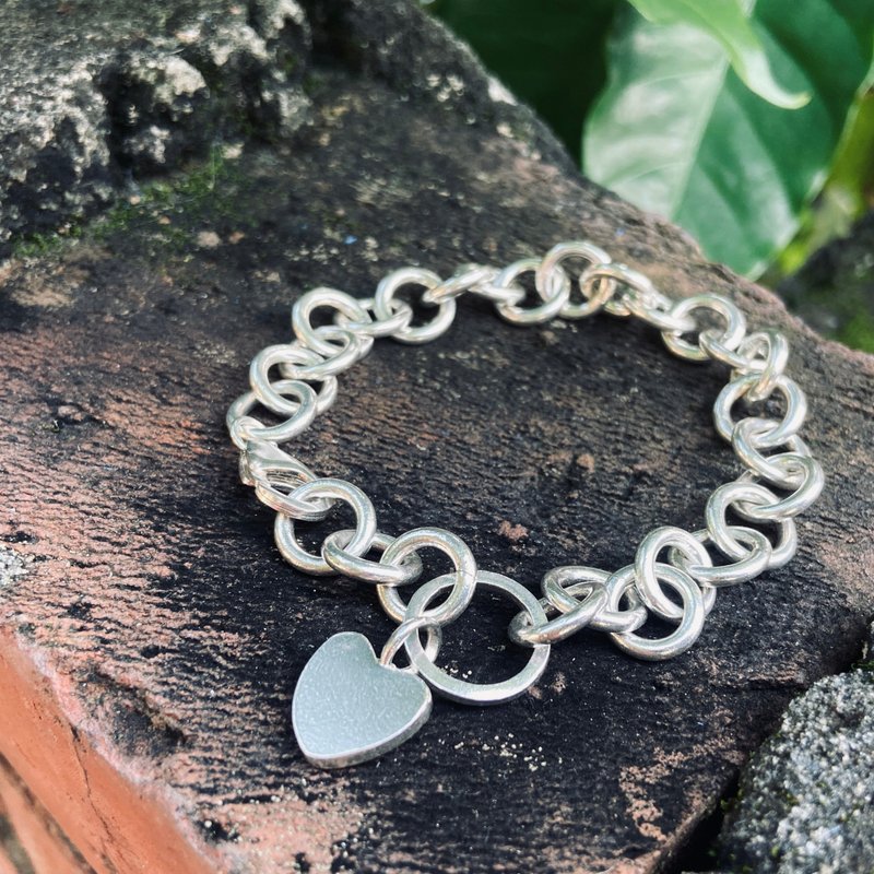 純銀手鏈 特粗款 愛心吊牌 可客製姓名 S47 - 手鍊/手環 - 純銀 銀色