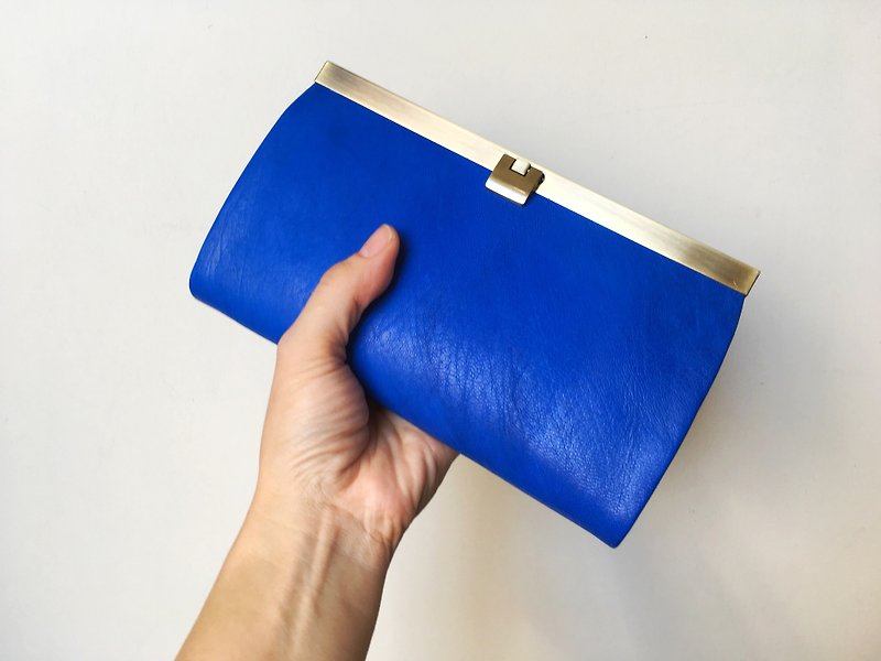 16 French Goat Leather Cards Storage Long Wallet rectangle Lapis Lazuli Blue - กระเป๋าสตางค์ - หนังแท้ สีน้ำเงิน
