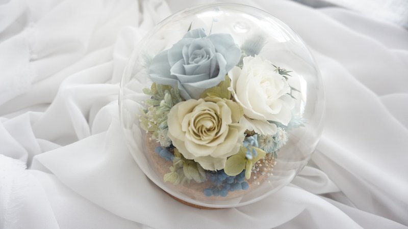 Blue green elegant fresh glass cover rose exchange gift birthday gift Valentine&#39;s day housewarming