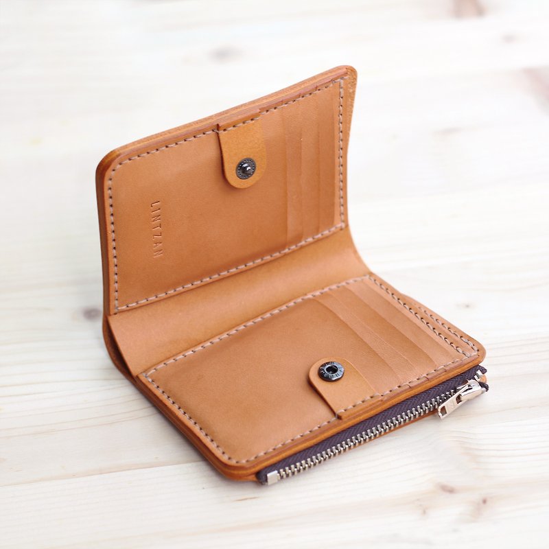 Straight Wallet / Middle Clip / Short Clip / Wallet--Camel Yellow - Wallets - Genuine Leather Orange