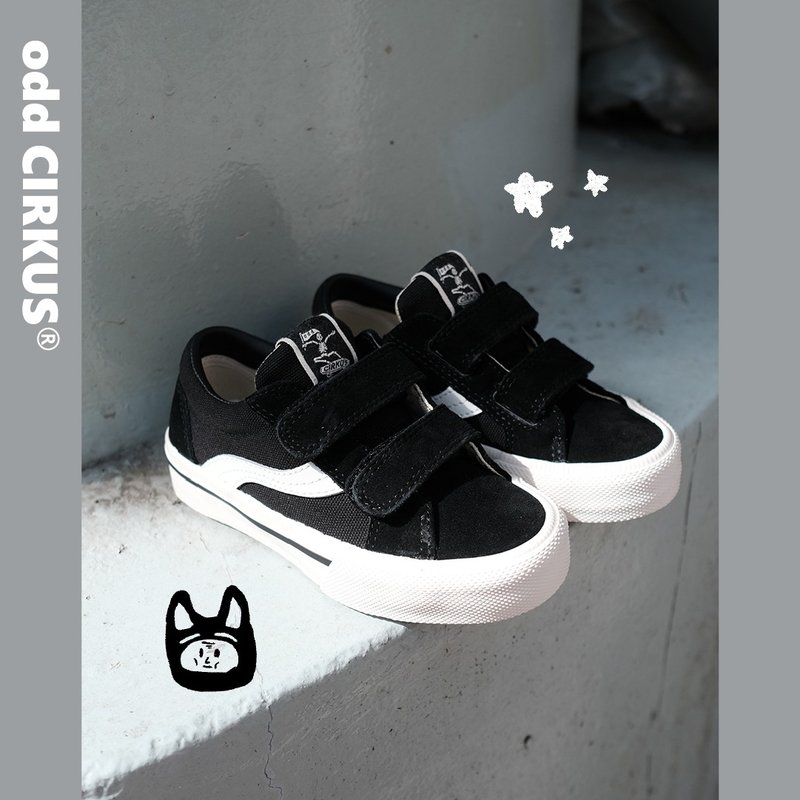 odd CIRKUS ASTLEY VELCRO KID-BLACK/black devil felt children's skateboard shoes - รองเท้าเด็ก - วัสดุอื่นๆ สีดำ