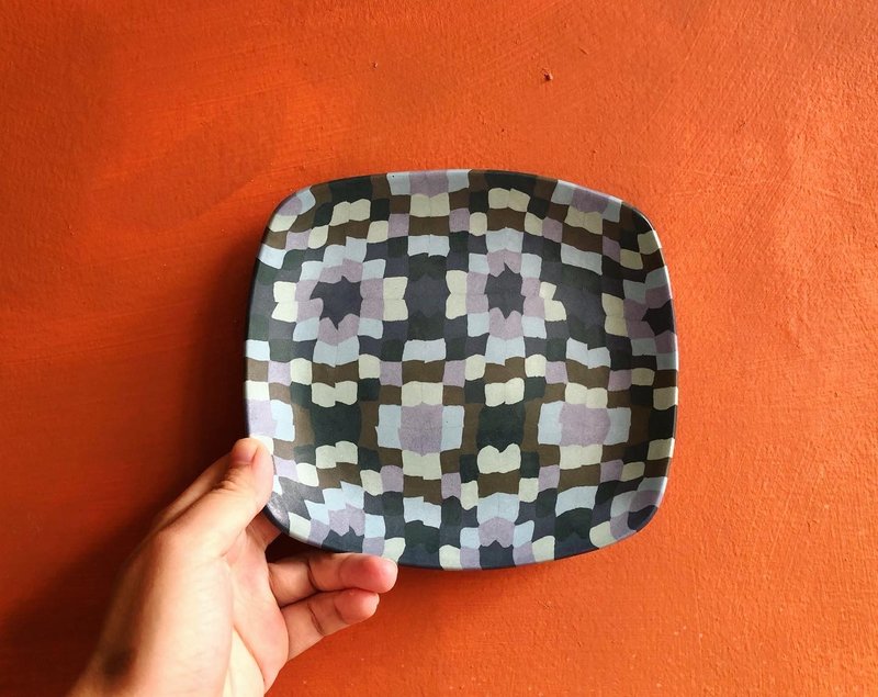 絞胎磁器皿 — アイスブルーとピーコックグリーン - 皿・プレート - 磁器 ブルー