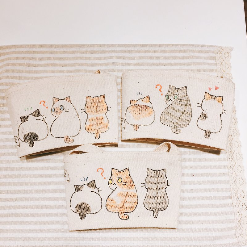 Hand Drawing Cup Holder - Cat Butts - กระเป๋าถือ - ผ้าฝ้าย/ผ้าลินิน 