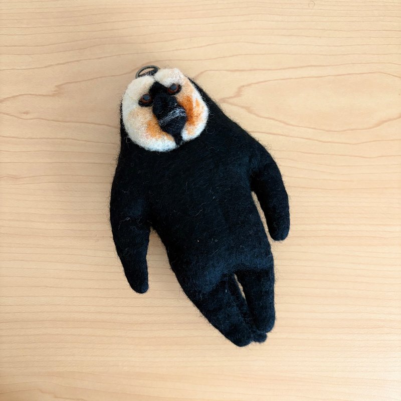 目を開けるシロガオサキのキーホルダー - 鑰匙圈/鑰匙包 - 羊毛 黑色