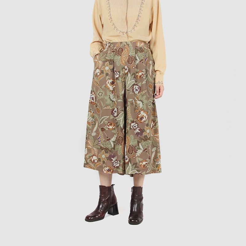 [Egg plant ancient] magical flower room printing vintage wide pants - Women's Pants - Polyester 