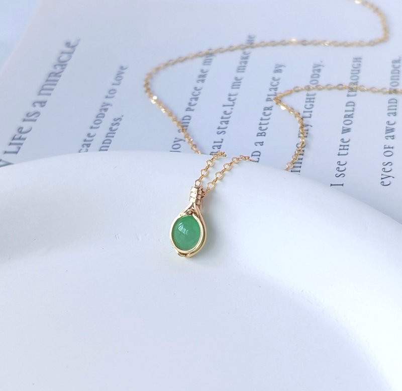 アイスグリーン翡翠ペンダント ミャンマー産A貨陽緑翡翠鎖骨チェーン 14KGFミニサイズ高品質翡翠ネックレス - ネックレス - 翡翠 