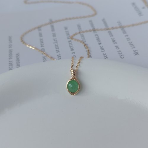 LynnJewelry A貨緬甸翡翠吊墜 小清新誕生石天然果綠翡翠鎖骨鏈 14KGF精緻感項