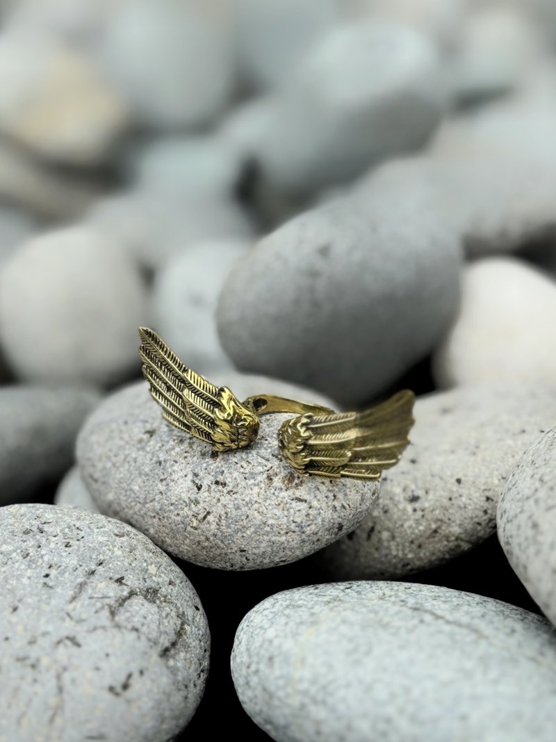 Golden Brass Wings Ring Adjustable Size Available in 4 Colourways. - แหวนทั่วไป - โลหะ 