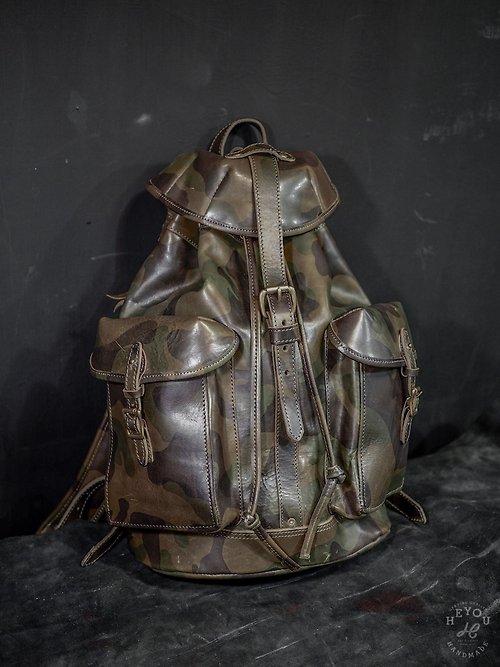 HEYOU Art&Craft Department Full Veg-tanned Leather Backpack 植鞣牛革後背包-迷彩綠款