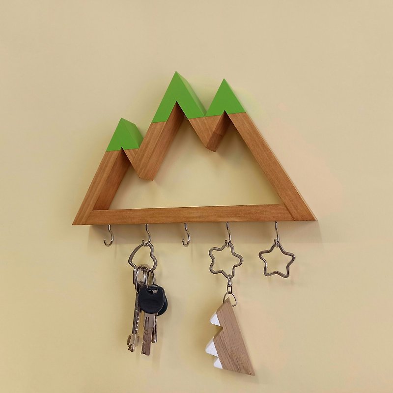Wooden wall key holder Mountains peaks (main color teak) - ตะขอที่แขวน - ไม้ 