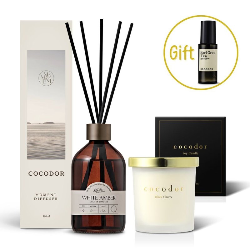 [Limited Combination] Cocodor-Time Series Diffuser Bottle 300ml + Soy Candle 130g Free Spray - น้ำหอม - แก้ว สีทอง