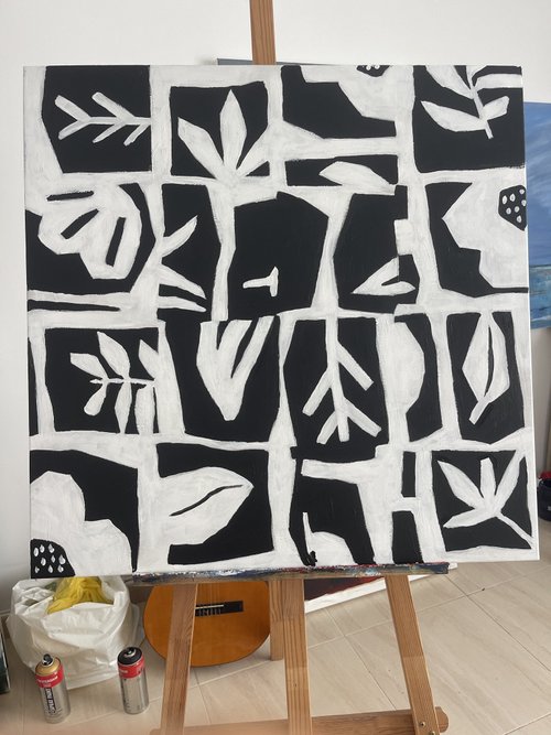 ミニマリスト植物抽象画白黒自然からインスピレーションを得たアート