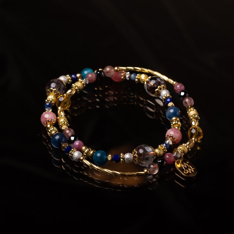 Beautiful Explosion I Blue Crystal Red Stone Green Ghost Double Circle Bracelet C1651 - สร้อยข้อมือ - เครื่องเพชรพลอย 