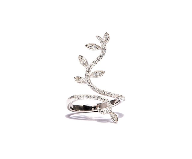 925 sterling silver Wanna snuggle wants to snuggle silver and white  awakening early leaf shape ring