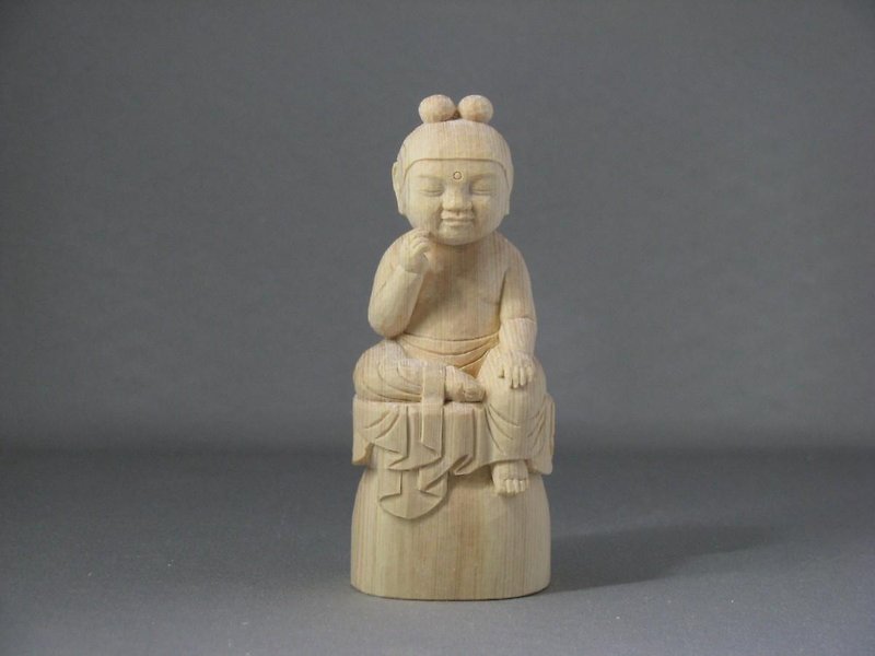 Child's face Buddha statue.Wood carving works.Maitreya Bodhisattva . - ของวางตกแต่ง - ไม้ สีนำ้ตาล