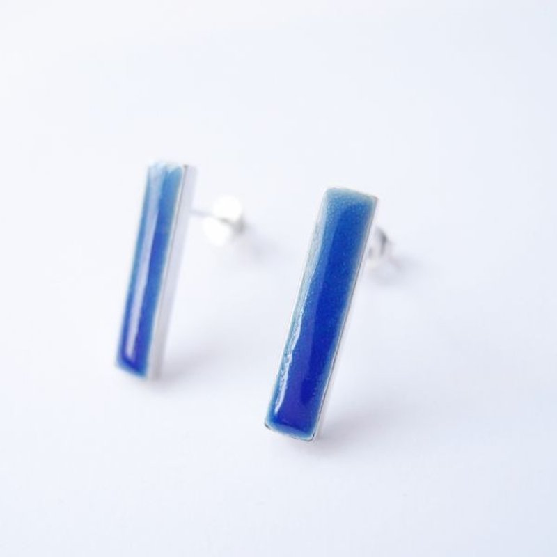 深藍紫  純銀琺瑯耳環 - 耳環/耳夾 - 其他金屬 銀色