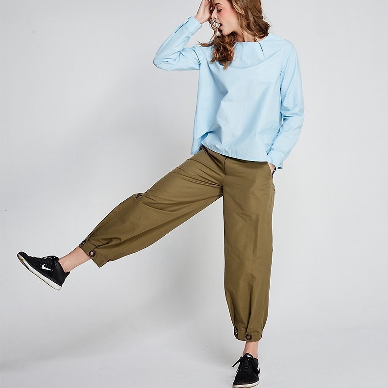 Army Green Neck Pants (FIT1701PT02GN) - Women's Pants - Cotton & Hemp Transparent