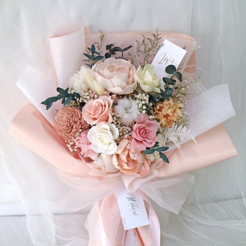 French layered immortal bouquet Valentine's Day bouquet [soft pink orange] - Dried Flowers & Bouquets - Plants & Flowers Pink