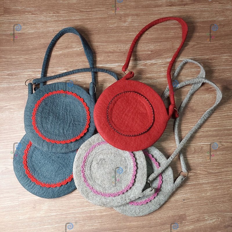 Wool Messenger Bags & Sling Bags Multicolor - Wool felt bag, handmade, 100% wool, wool felt messenger bag, round school bag