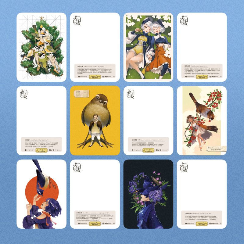 台灣特有種鳥擬人六件組 - 卡片/明信片 - 紙 藍色