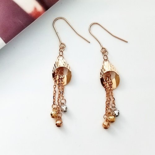 DoriAN純銀設計 Eli Jewelry義大利進口貴氣雕刻垂墜三色小圓球18K金垂墜黃金耳環
