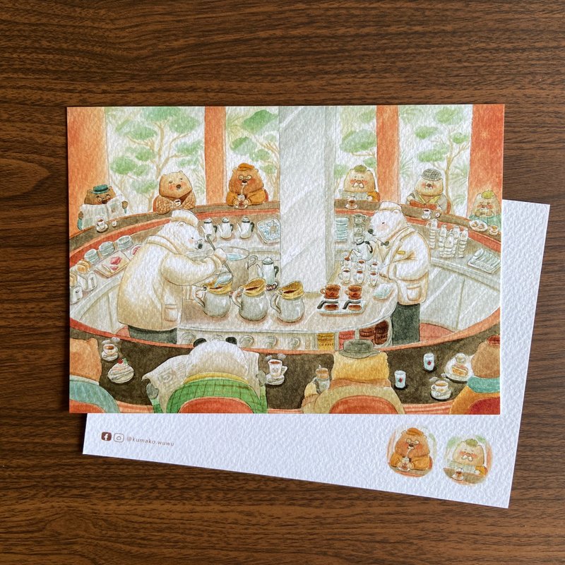 Illustration postcard - Morning in Kyoto starts with the aroma of a cup of coffee - การ์ด/โปสการ์ด - กระดาษ สีนำ้ตาล