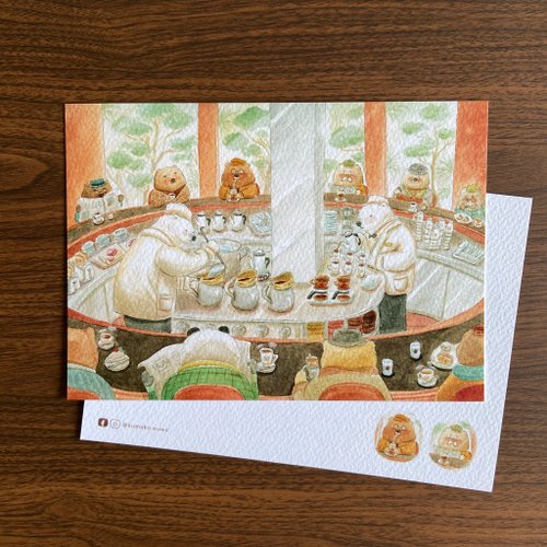熊子的深夜畫室 插畫明信片 - 京都早晨從一杯咖啡的香氣開始