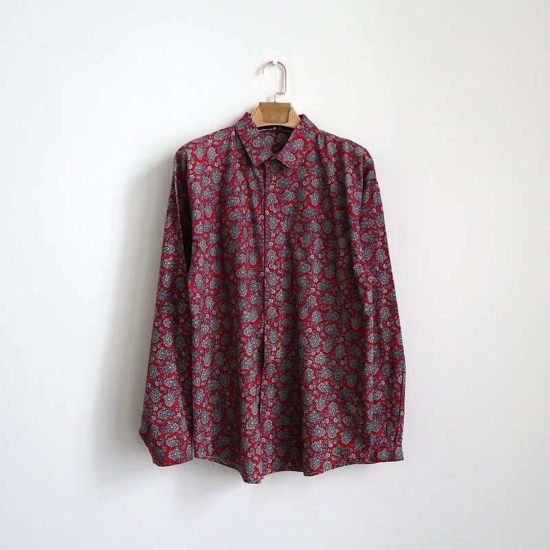 Pumpkin Vintage. Ancient cotton amoeba printed shirt - เสื้อเชิ้ตผู้ชาย - ผ้าฝ้าย/ผ้าลินิน 