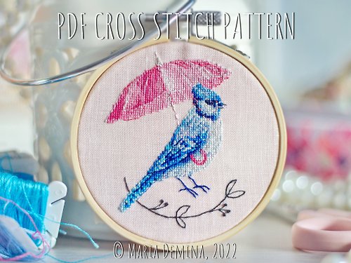 LittleRoomInTheAttic Miss Blue Jay PDF cross stitch pattern