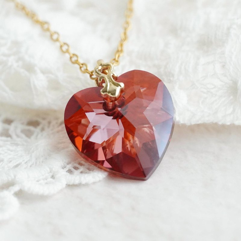 Reddish brown heart crystal glass pendant necklace gothic loli - Necklaces - Crystal Red