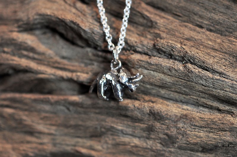 Ermao Silver[Childhood Fun-Triceratops Solid-Necklace] Silver - สร้อยคอ - โลหะ สีเงิน