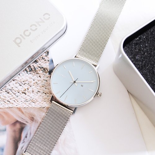 PICONO Watches FUTURE系列銀色米蘭錶帶手錶-簡單藍 / FE-12604