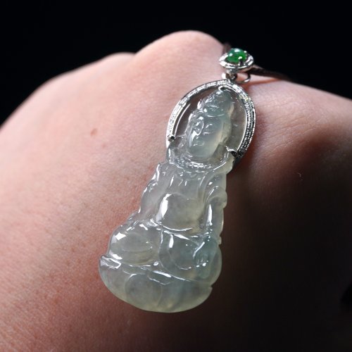 瓔珞翡翠 玻璃種翡翠觀音菩薩項鍊 18K金鑽石 | 天然緬甸玉翡翠A貨 | 送禮