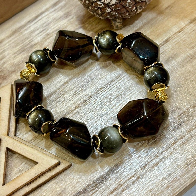 Citrine, obsidian energy Stone Stone bracelet, exaggerated style, purifying sense of security - Bracelets - Crystal Gold